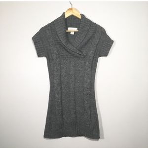 Grey Cowl Neck Short Sleeved Cable Knit Tunic Top